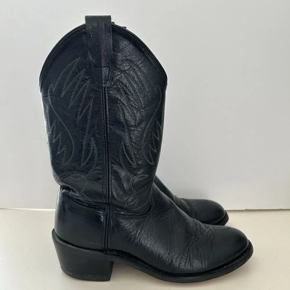 Old West Women Black Leather Cowboy Western Boots Sz 6 Snip Toe Cowgirl Festival